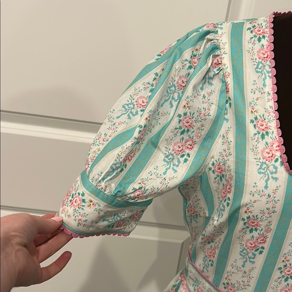 TCEC Pastel Pink Mint Green Floral Short Sleeve Cottagecore Dress Size Large - Picture 5 of 13